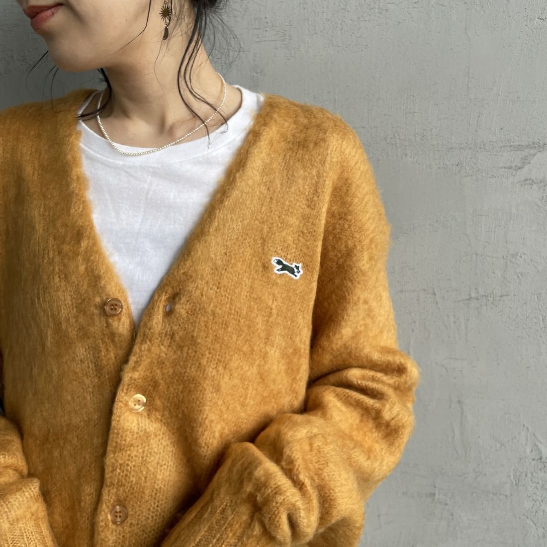 THE FOX [ザフォックス] 別注 シャギーモヘアカーディガン [PN24F010-JF] MUSTARD &&モデル身長：160cm 着用サイズ：S&&