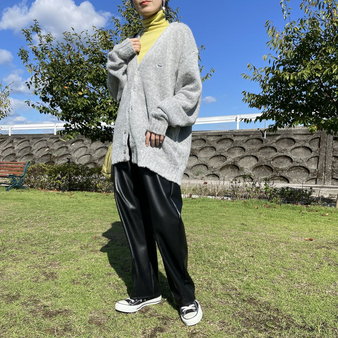 THE FOX [ザフォックス] 別注 シャギーモヘアカーディガン [PN24F010-JF] GREY &&モデル身長：160cm 着用サイズ：S&&