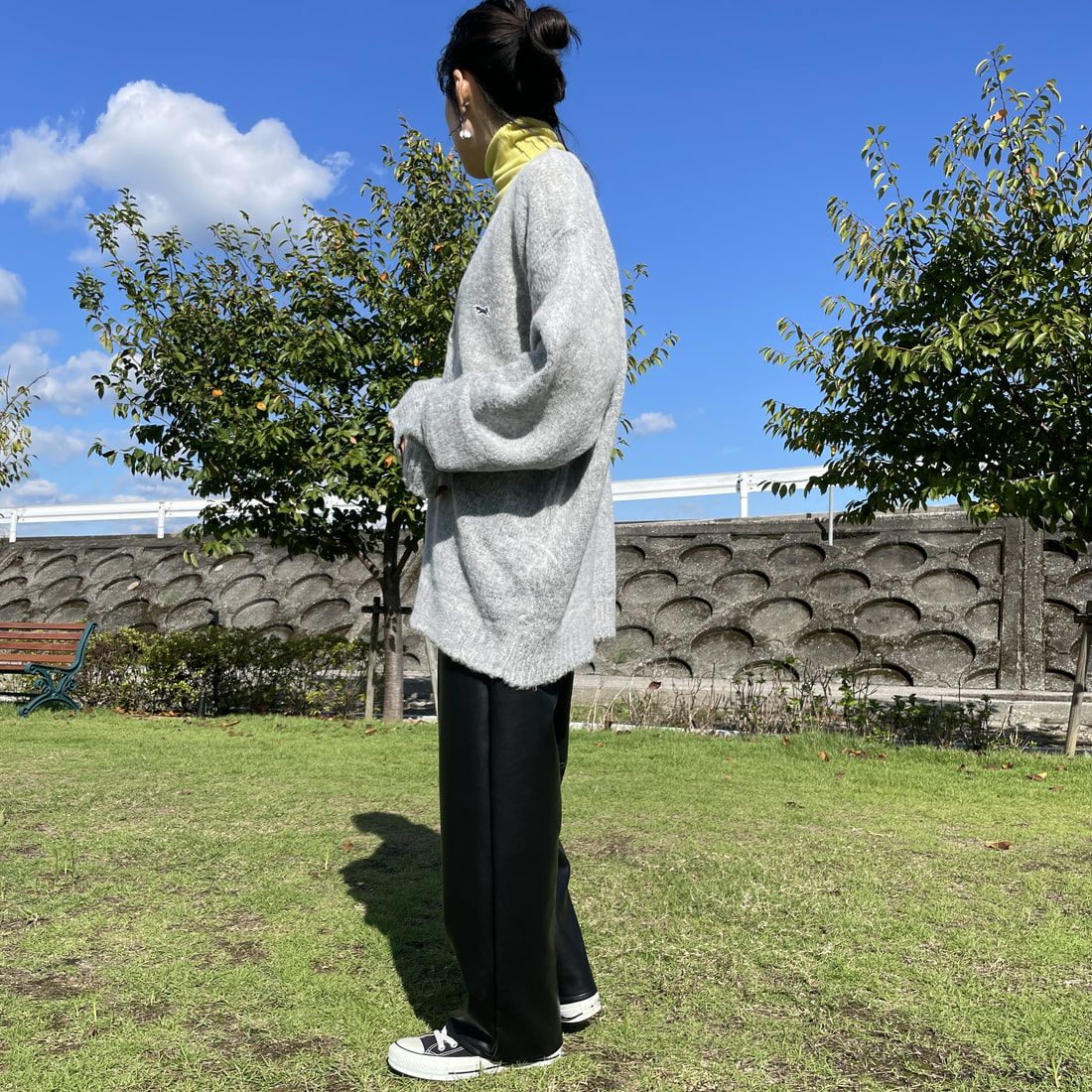 THE FOX [ザフォックス] 別注 シャギーモヘアカーディガン [PN24F010-JF] GREY &&モデル身長：160cm 着用サイズ：S&&