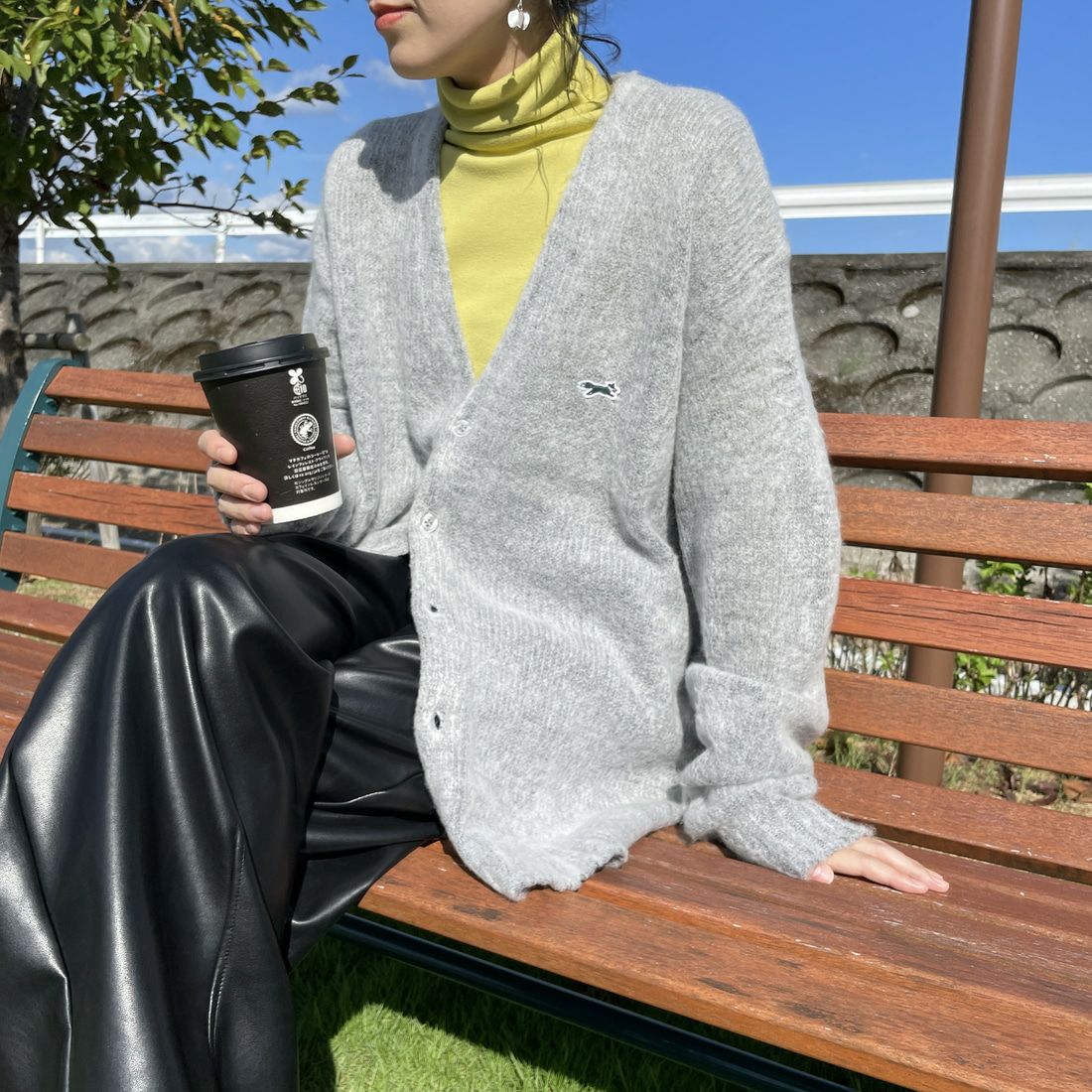 THE FOX [ザフォックス] 別注 シャギーモヘアカーディガン [PN24F010-JF] GREY &&モデル身長：160cm 着用サイズ：S&&