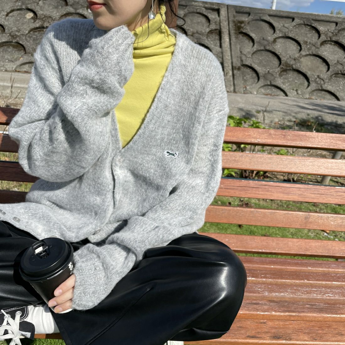 THE FOX [ザフォックス] 別注 シャギーモヘアカーディガン [PN24F010-JF] GREY &&モデル身長：160cm 着用サイズ：S&&