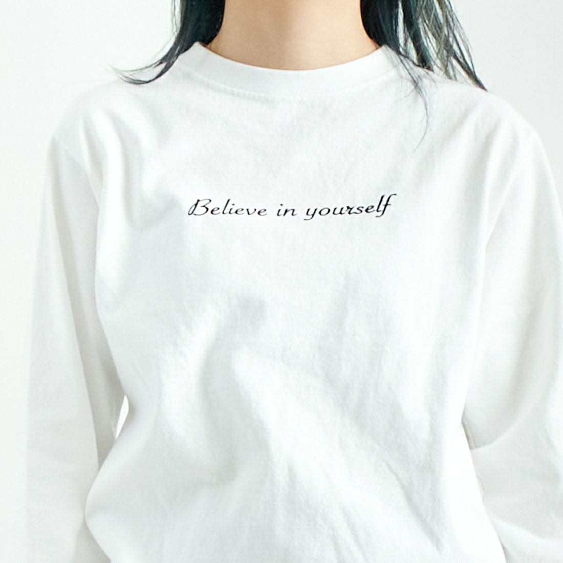 Goodwear [グッドウェア] 別注 クルーネック ロングスリーブTシャツ [NGW9951-2814-JF] 9000 WH/BK &&モデル身長：167cm 着用サイズ：M&&