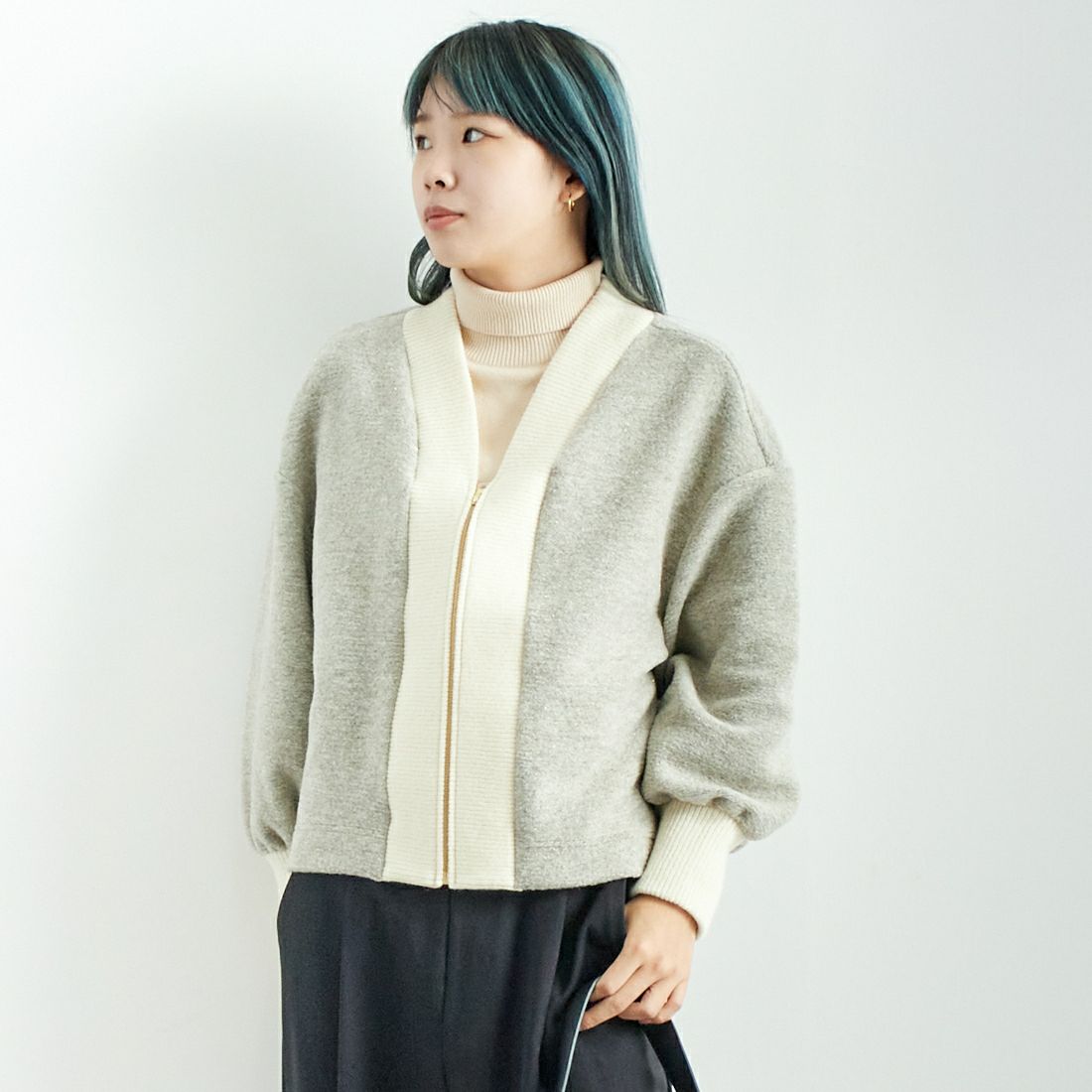 Jeans Factory Clothes [ジーンズファクトリークローズ] イタリアンエアリー配色ラメアウター [895544-00] 60 ｸﾞﾚｰｼﾞｭ &&モデル身長：167cm 着用サイズ：F&&