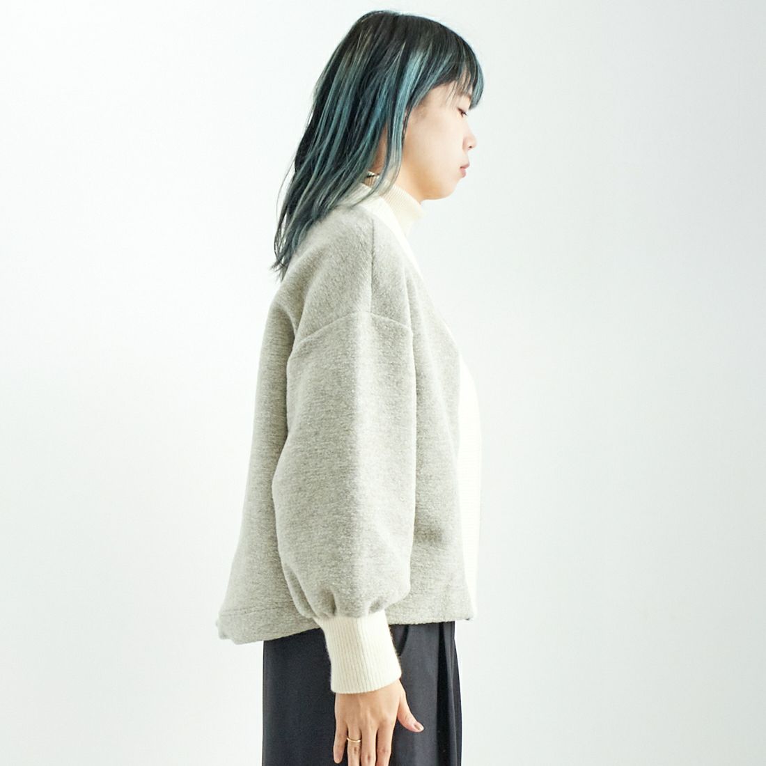 Jeans Factory Clothes [ジーンズファクトリークローズ] イタリアンエアリー配色ラメアウター [895544-00] 60 ｸﾞﾚｰｼﾞｭ &&モデル身長：167cm 着用サイズ：F&&
