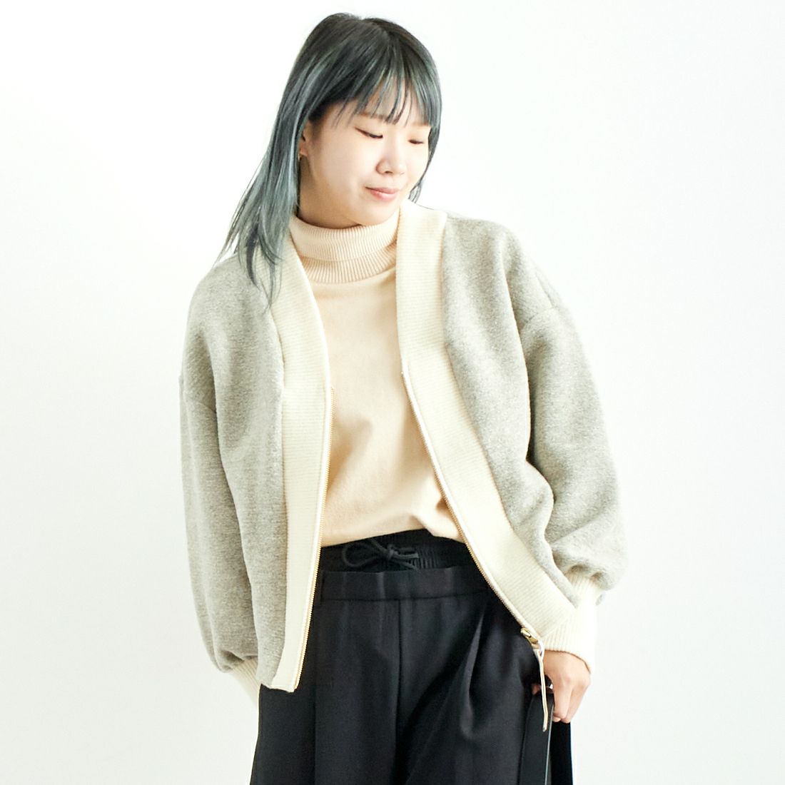 Jeans Factory Clothes [ジーンズファクトリークローズ] イタリアンエアリー配色ラメアウター [895544-00] 60 ｸﾞﾚｰｼﾞｭ &&モデル身長：167cm 着用サイズ：F&&