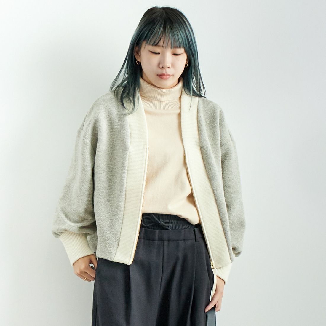 Jeans Factory Clothes [ジーンズファクトリークローズ] イタリアンエアリー配色ラメアウター [895544-00] 60 ｸﾞﾚｰｼﾞｭ &&モデル身長：167cm 着用サイズ：F&&