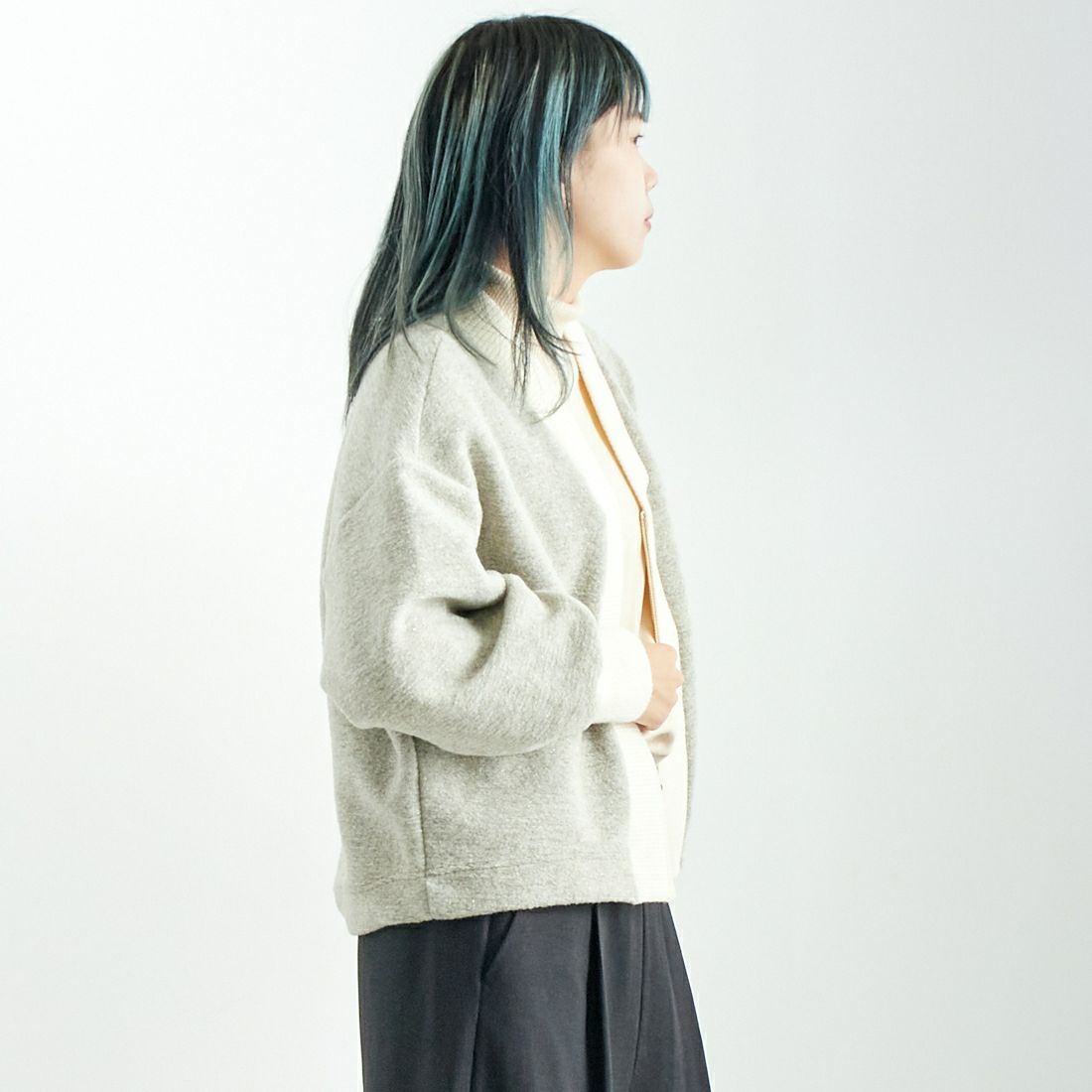 Jeans Factory Clothes [ジーンズファクトリークローズ] イタリアンエアリー配色ラメアウター [895544-00] 60 ｸﾞﾚｰｼﾞｭ &&モデル身長：167cm 着用サイズ：F&&