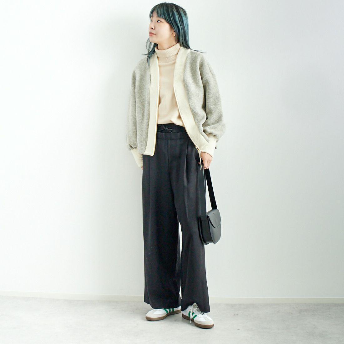 Jeans Factory Clothes [ジーンズファクトリークローズ] イタリアンエアリー配色ラメアウター [895544-00] 60 ｸﾞﾚｰｼﾞｭ &&モデル身長：167cm 着用サイズ：F&&