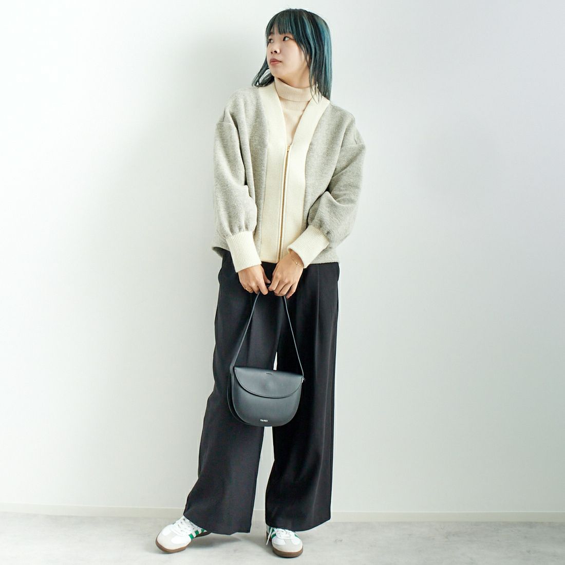 Jeans Factory Clothes [ジーンズファクトリークローズ] イタリアンエアリー配色ラメアウター [895544-00] 60 ｸﾞﾚｰｼﾞｭ &&モデル身長：167cm 着用サイズ：F&&