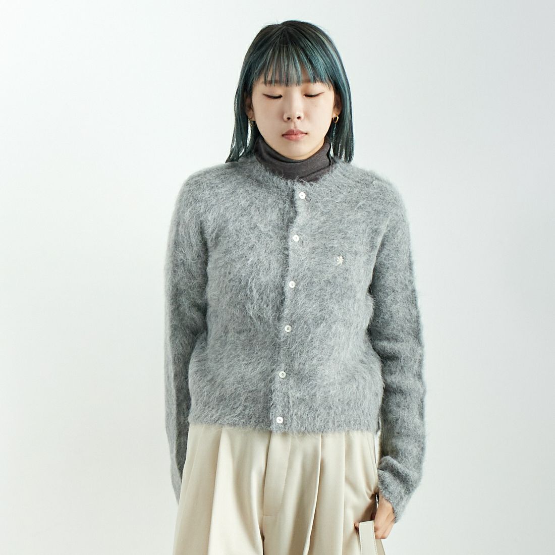 Gymphlex [ジムフレックス] クルーネック ショートカーディガン [GY-D0098SGK] TOP GREY &&モデル身長：167cm 着用サイズ：14&&