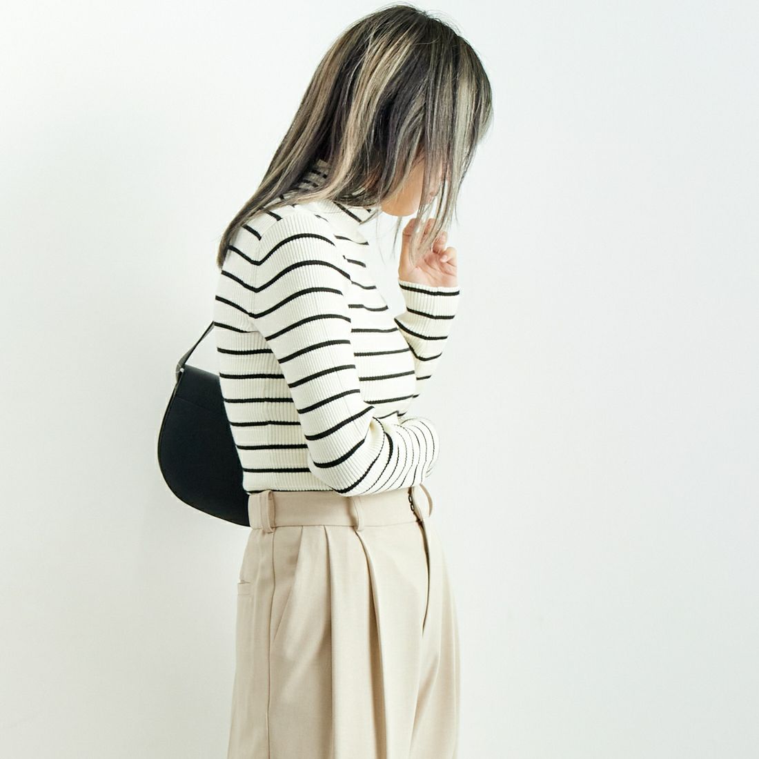 Jeans Factory Clothes [ジーンズファクトリークローズ] コンパクトリブハイネックニット [116-5027] OFF BD &&モデル身長：167cm 着用サイズ：F&&