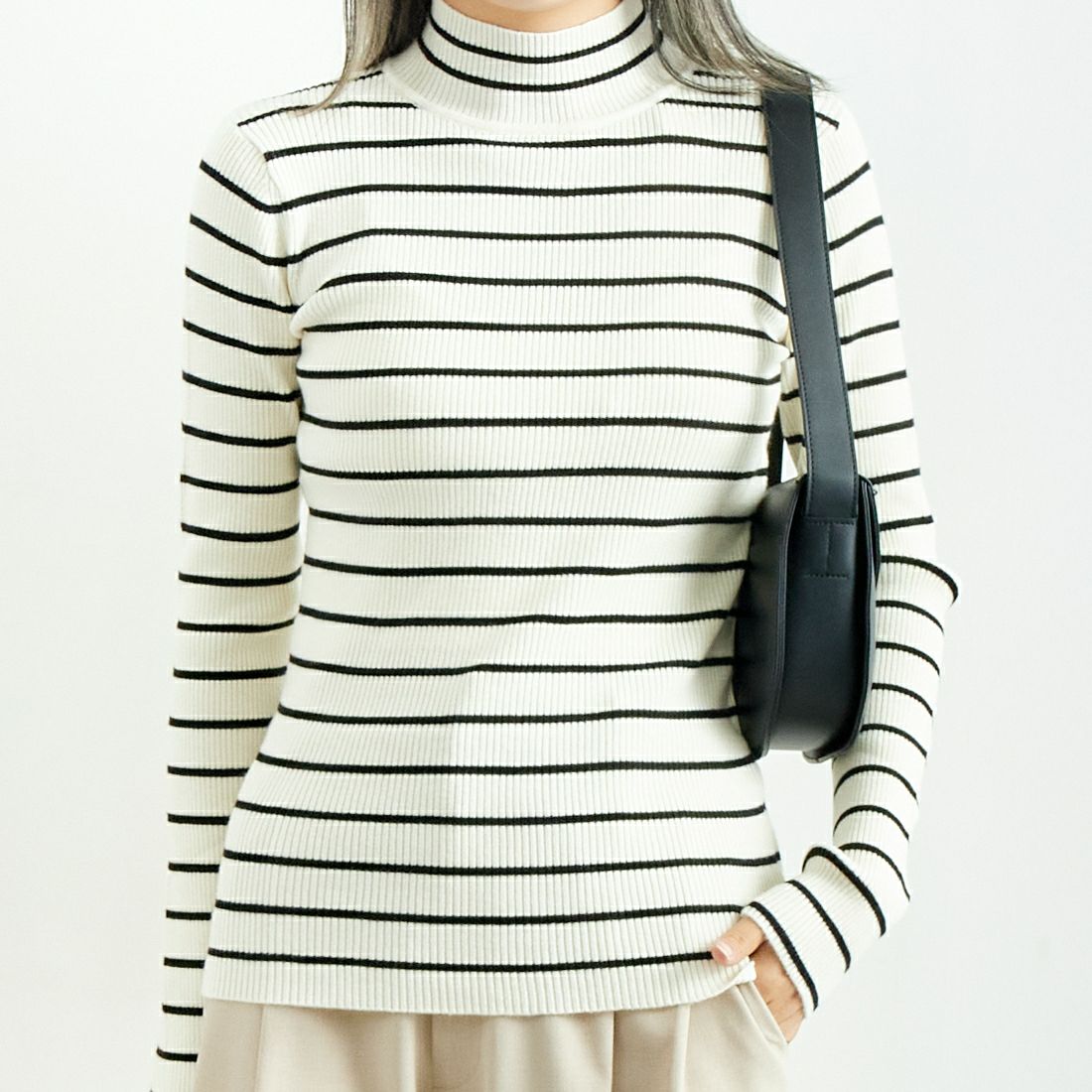 Jeans Factory Clothes [ジーンズファクトリークローズ] コンパクトリブハイネックニット [116-5027] OFF BD &&モデル身長：167cm 着用サイズ：F&&