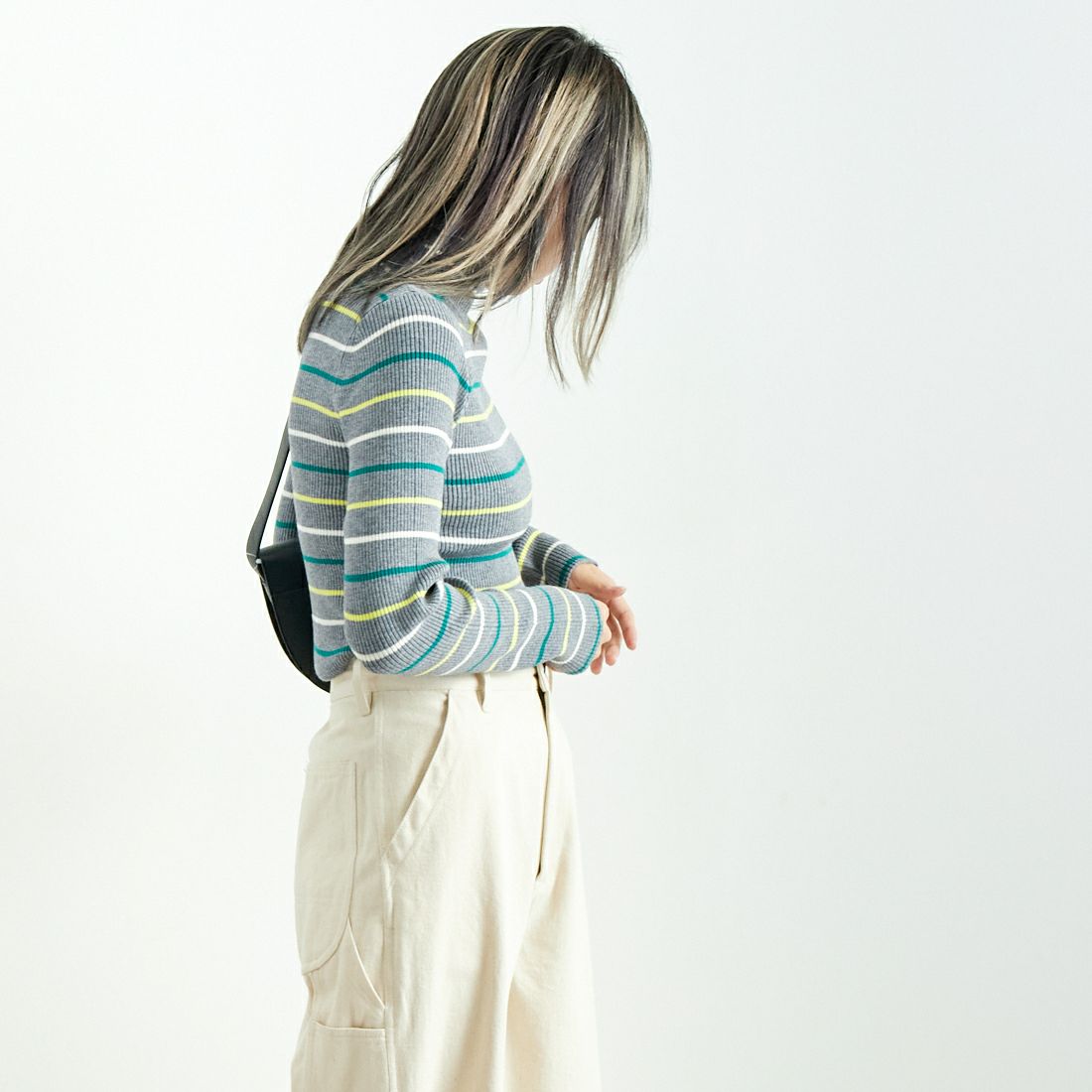 Jeans Factory Clothes [ジーンズファクトリークローズ] コンパクトリブハイネックニット [116-5027] GRY ﾏﾙﾁ &&モデル身長：167cm 着用サイズ：F&&