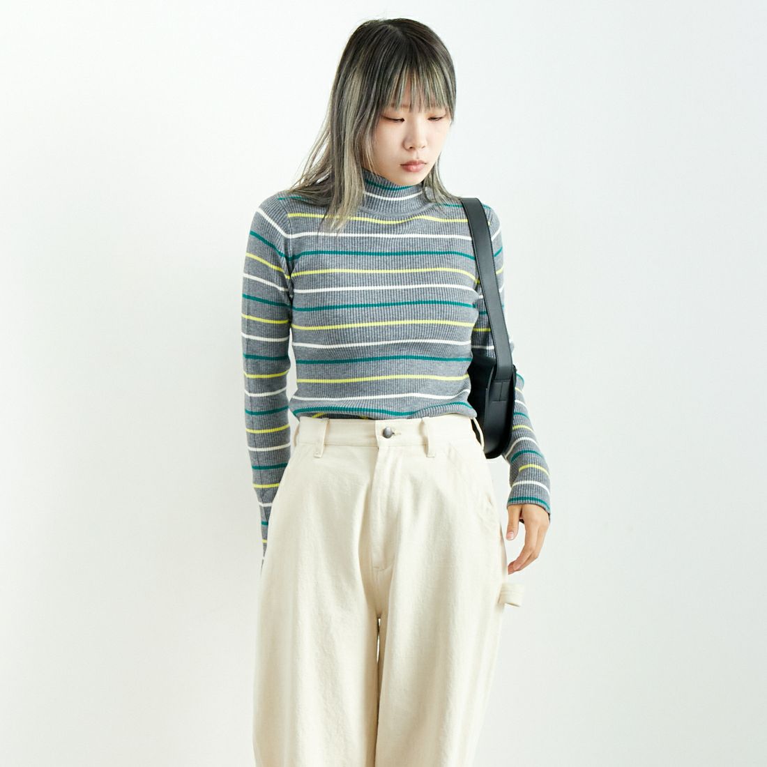 Jeans Factory Clothes [ジーンズファクトリークローズ] コンパクトリブハイネックニット [116-5027] GRY ﾏﾙﾁ &&モデル身長：167cm 着用サイズ：F&&