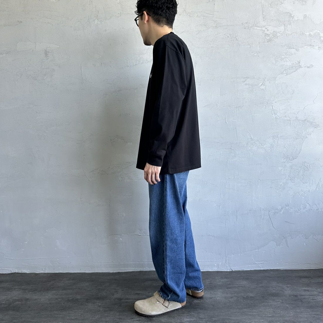 Barbour [バブアー] ワンポイントロゴ ロングスリーブTシャツ [MTS1328] BLACK &&モデル身長：168cm 着用サイズ：40&&