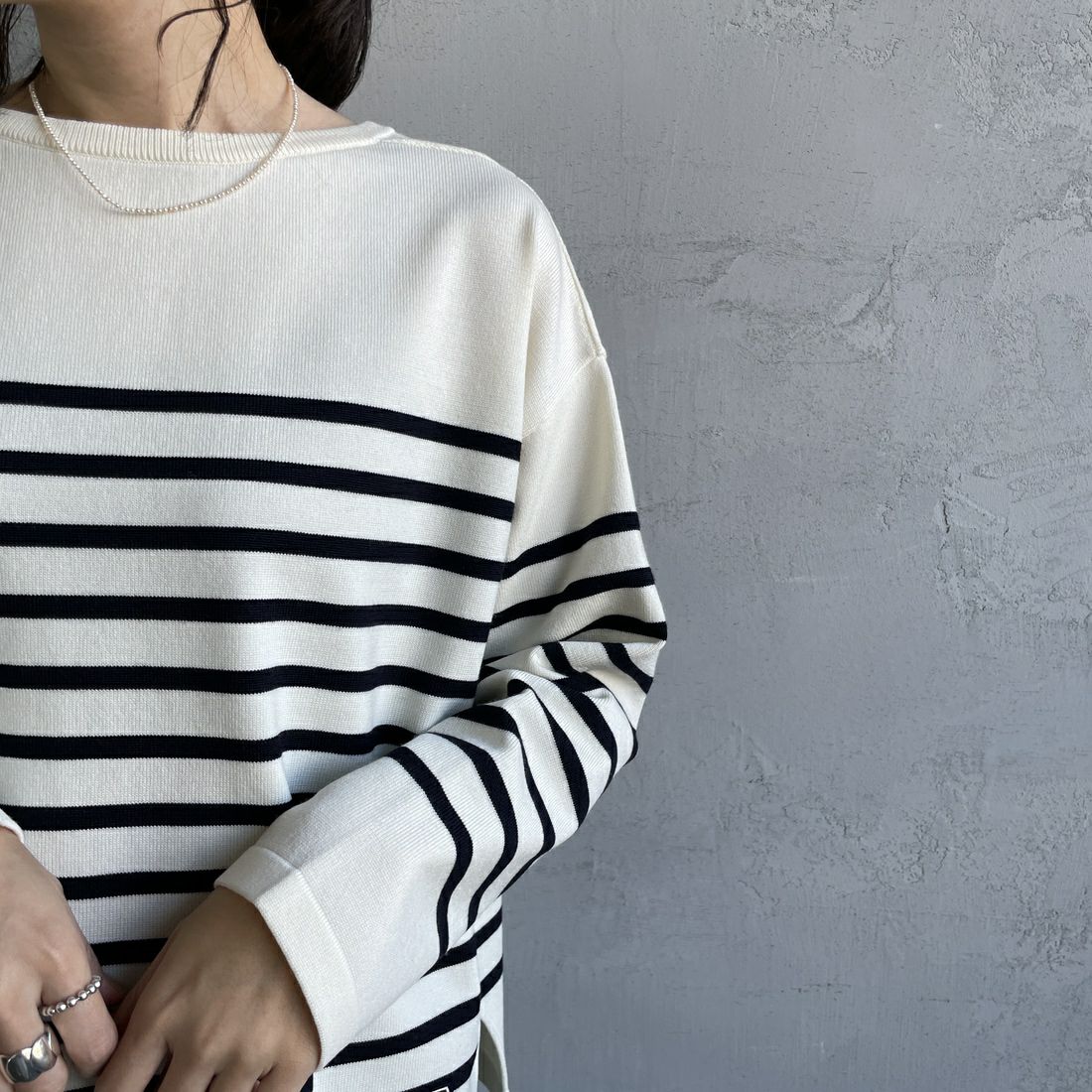 ORCIVAL [オーシバル] ウールプレーティング ボートネックニット [OR-D0101CRA] ECRU/NAVY