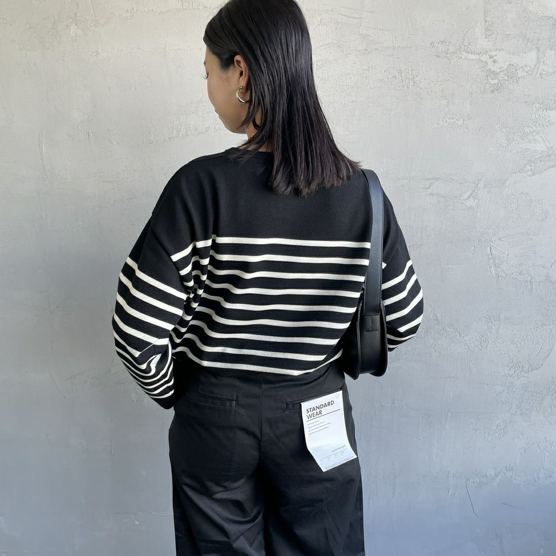 ORCIVAL [オーシバル] ウールプレーティング ボートネックニット [OR-D0101CRA] BLACK/ECRU&&モデル身長：163cm 着用サイズ：1&&