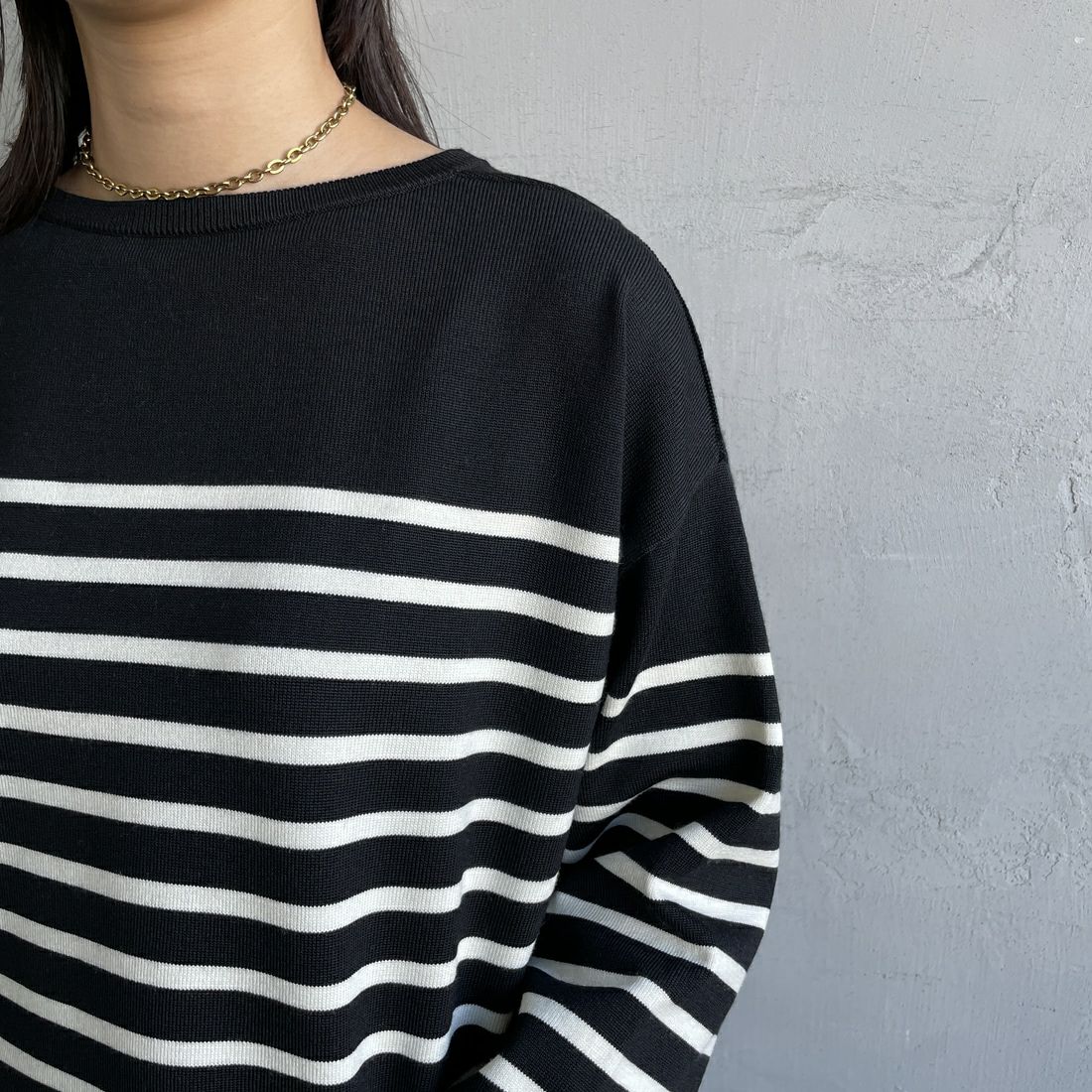 ORCIVAL [オーシバル] ウールプレーティング ボートネックニット [OR-D0101CRA] BLACK/ECRU