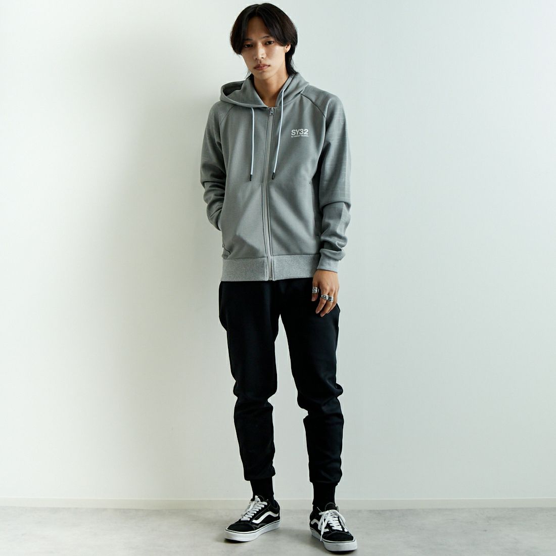 SY32 [エスワイサーティトゥ] ダブルニット ジップフーディー [14501] GRAY &&モデル身長：179cm 着用サイズ：L&&