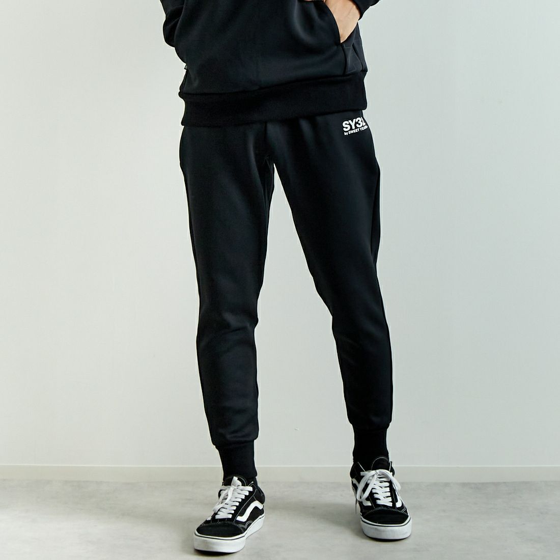 SY32 [エスワイサーティトゥ] ダブルニット ロングパンツ [14519] BLACK &&モデル身長：179cm 着用サイズ：L&&