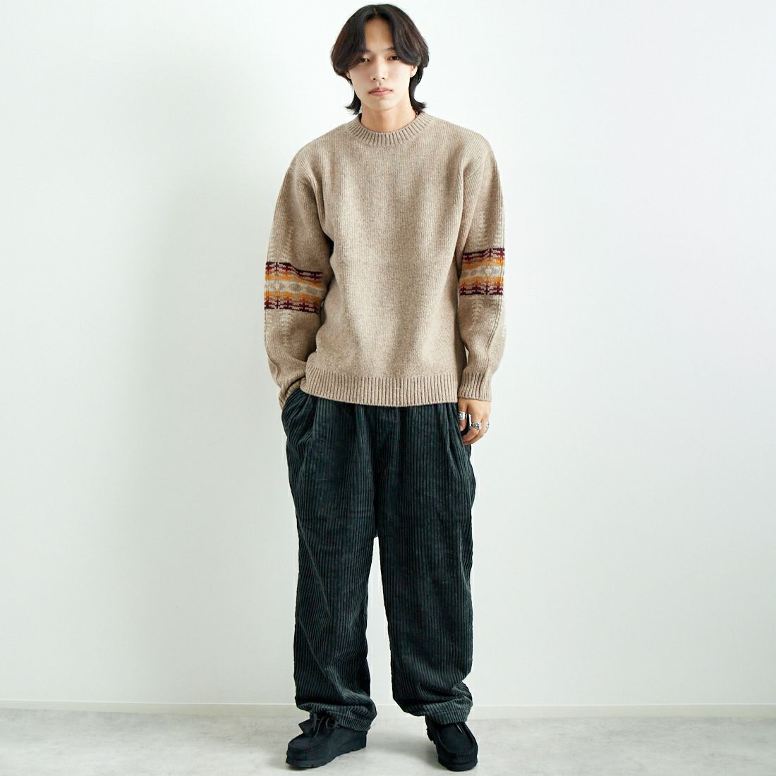 PENDLETON [ペンドルトン] クルーネックセーター [4575-8004] 18 BEIGE &&モデル身長：179cm 着用サイズ：L&&