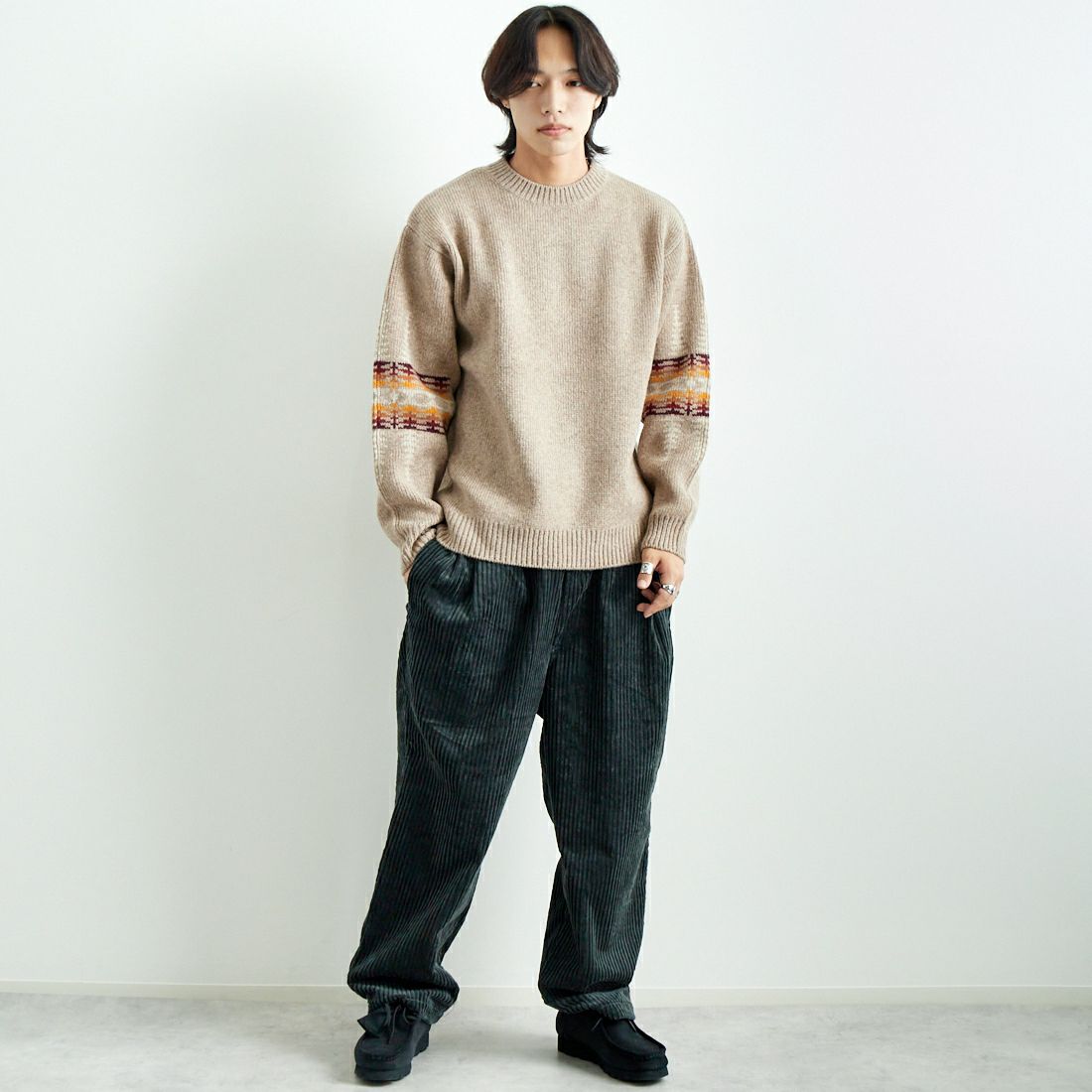 PENDLETON [ペンドルトン] クルーネックセーター [4575-8004] 18 BEIGE &&モデル身長：179cm 着用サイズ：L&&