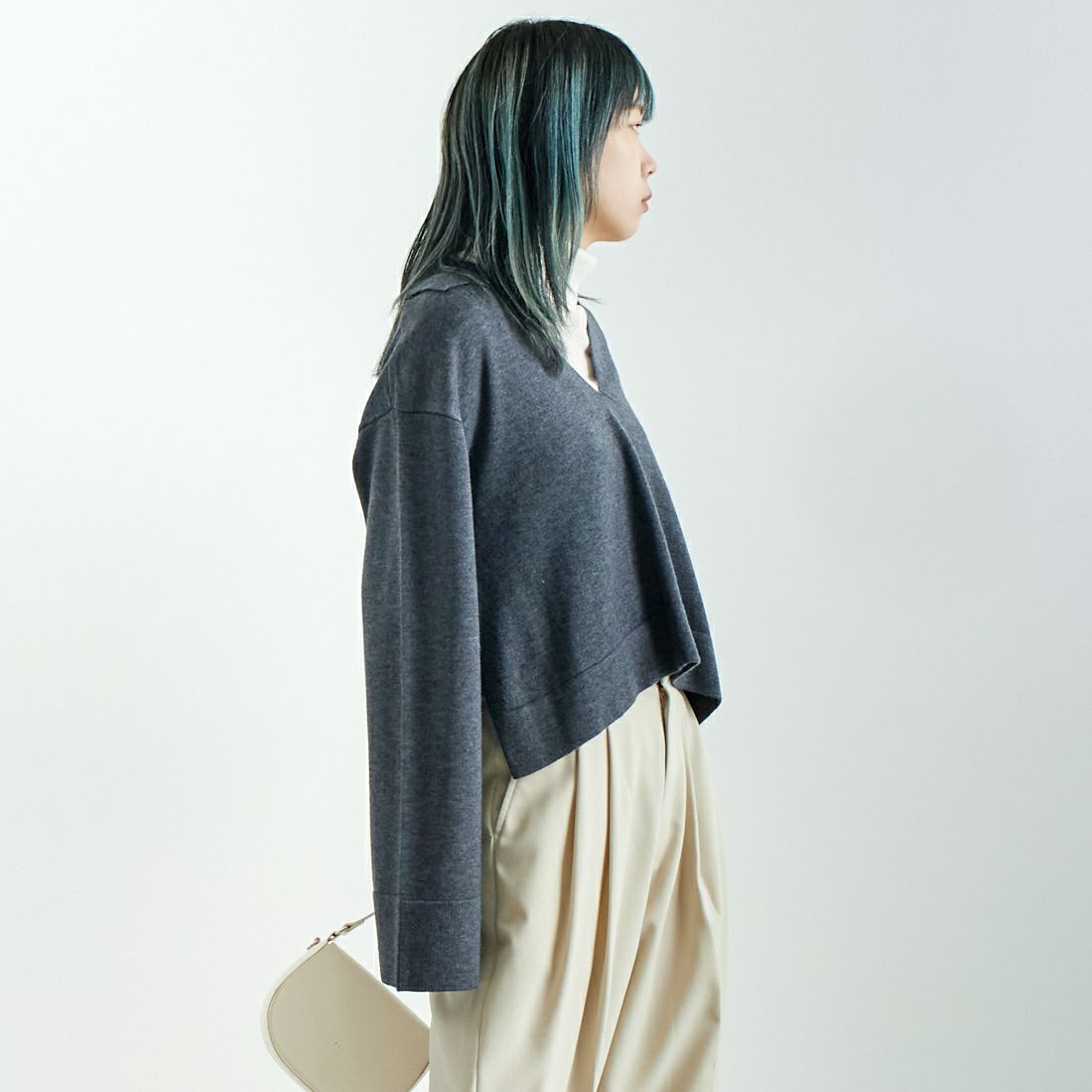mizuiro ind [ミズイロインド] スキッパープルオーバー [3-220074] 91 GARY &&モデル身長：167cm 着用サイズ：F&&
