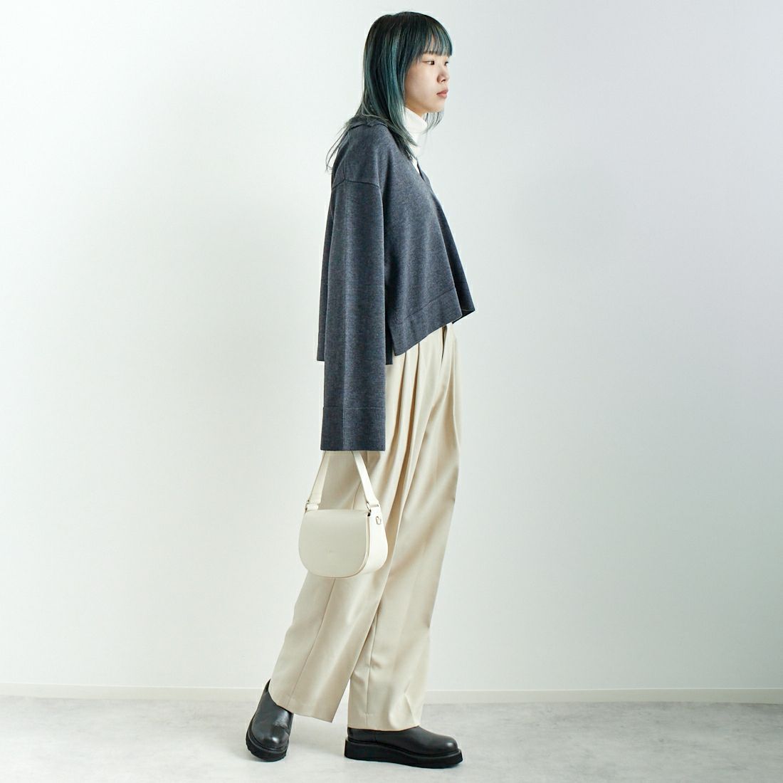 mizuiro ind [ミズイロインド] スキッパープルオーバー [3-220074] 91 GARY &&モデル身長：167cm 着用サイズ：F&&