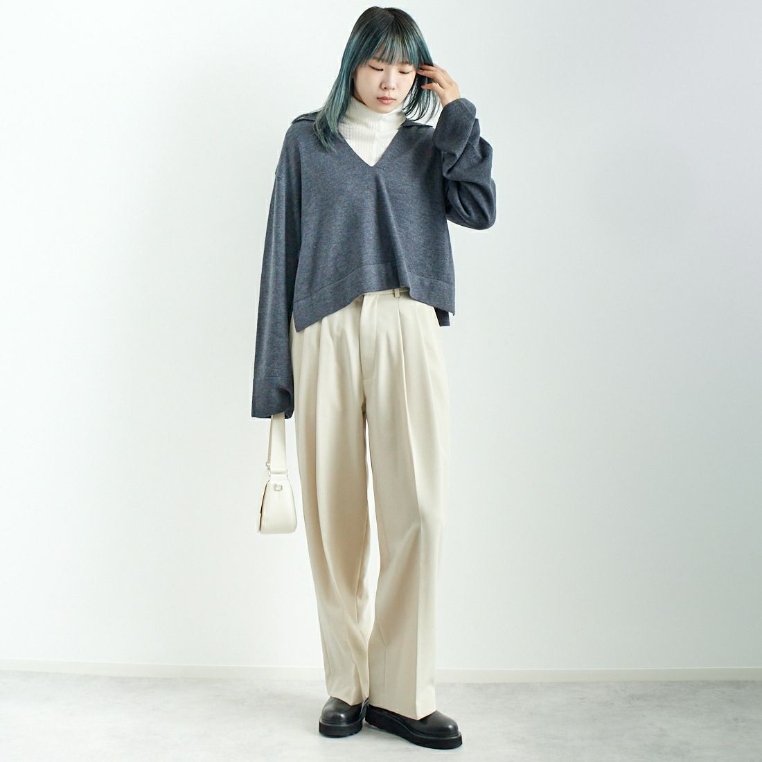 mizuiro ind [ミズイロインド] スキッパープルオーバー [3-220074] 91 GARY &&モデル身長：167cm 着用サイズ：F&&