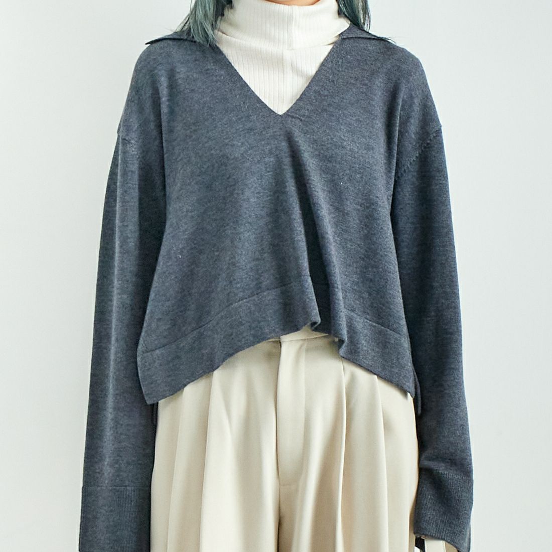 mizuiro ind [ミズイロインド] スキッパープルオーバー [3-220074] 91 GARY &&モデル身長：167cm 着用サイズ：F&&