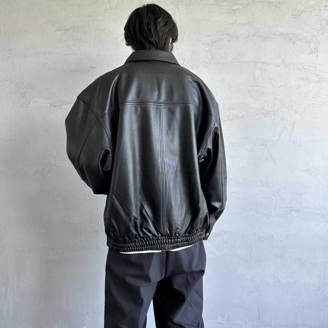 Jeans Factory Clothes [ジーンズファクトリークローズ] ラムレザーボンバージャケット [24410JF] BLACK &&モデル身長：179cm 着用サイズ：XL&&