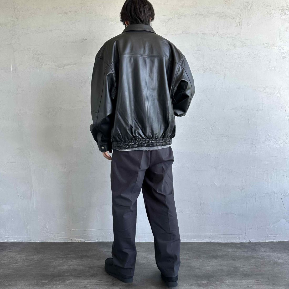 Jeans Factory Clothes [ジーンズファクトリークローズ] ラムレザーボンバージャケット [24410JF] BLACK &&モデル身長：179cm 着用サイズ：XL&&