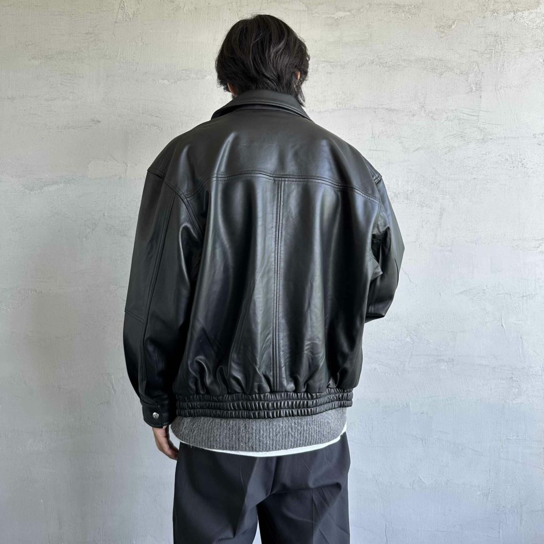 Jeans Factory Clothes [ジーンズファクトリークローズ] ラムレザーボンバージャケット [24410JF] BLACK &&モデル身長：179cm 着用サイズ：M&&