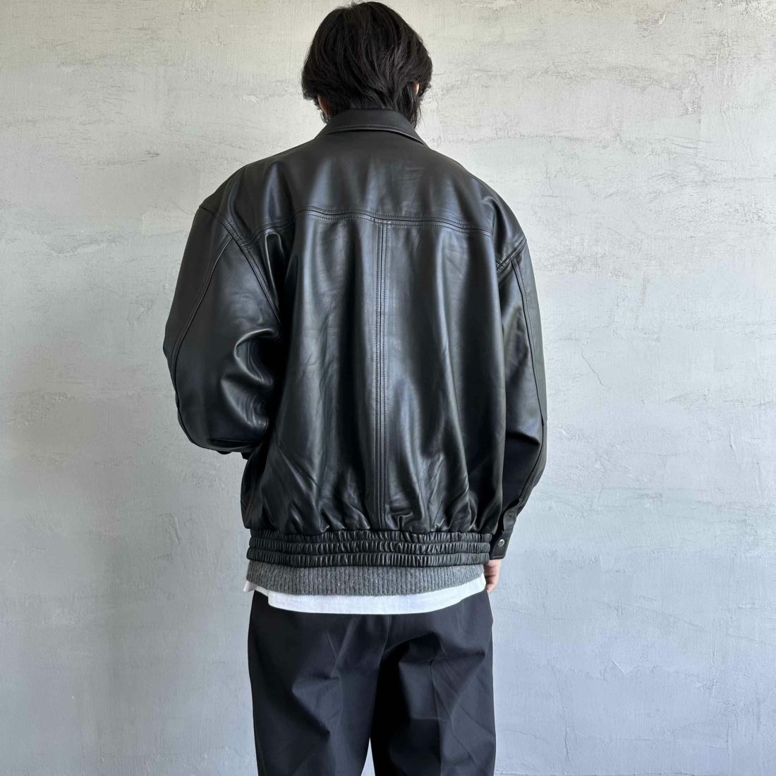 Jeans Factory Clothes [ジーンズファクトリークローズ] ラムレザーボンバージャケット [24410JF] BLACK &&モデル身長：179cm 着用サイズ：L&&