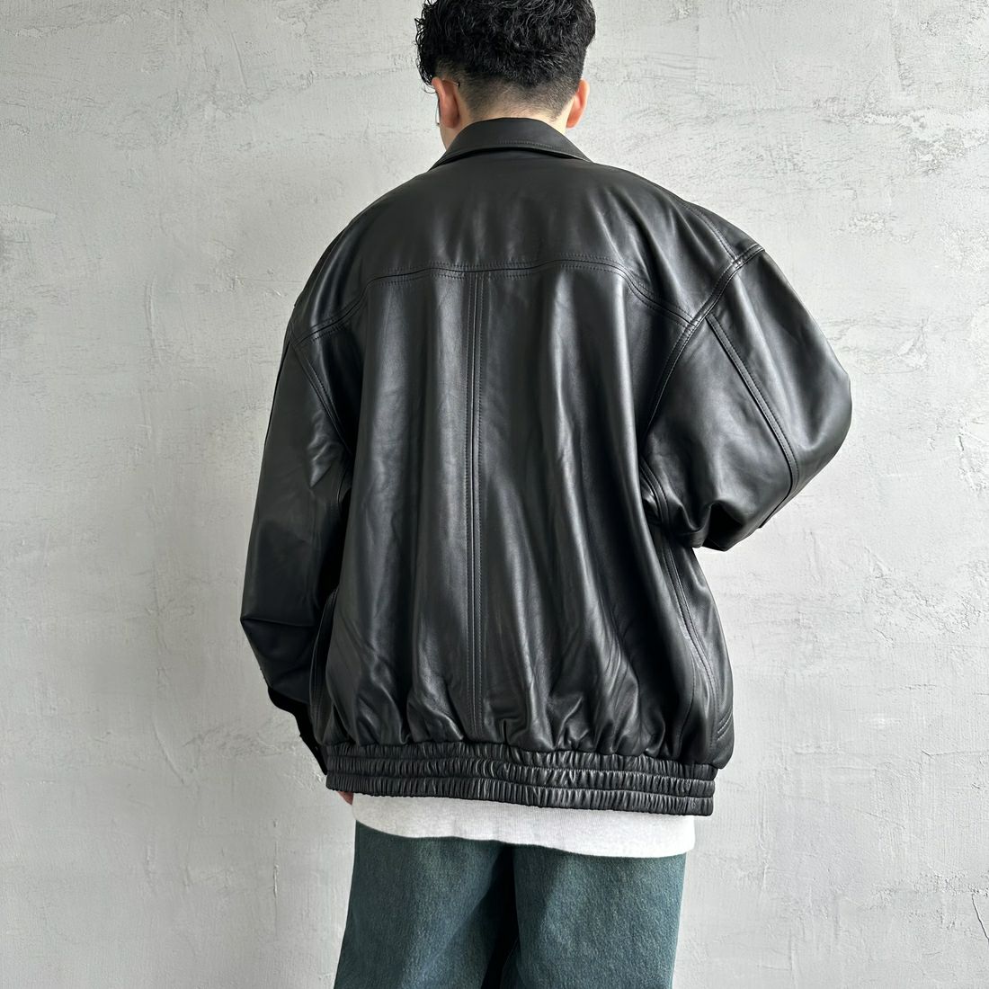 Jeans Factory Clothes [ジーンズファクトリークローズ] ラムレザーボンバージャケット [24410JF] BLACK &&モデル身長：168cm 着用サイズ：L&&
