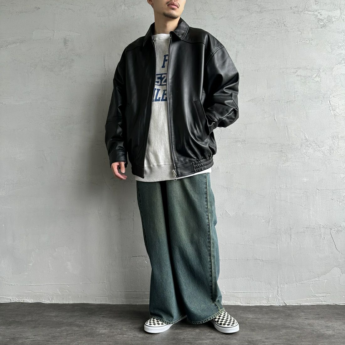 Jeans Factory Clothes [ジーンズファクトリークローズ] ラムレザーボンバージャケット [24410JF] BLACK &&モデル身長：168cm 着用サイズ：L&&