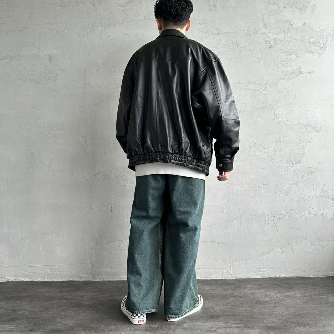 Jeans Factory Clothes [ジーンズファクトリークローズ] ラムレザーボンバージャケット [24410JF] BLACK &&モデル身長：168cm 着用サイズ：L&&