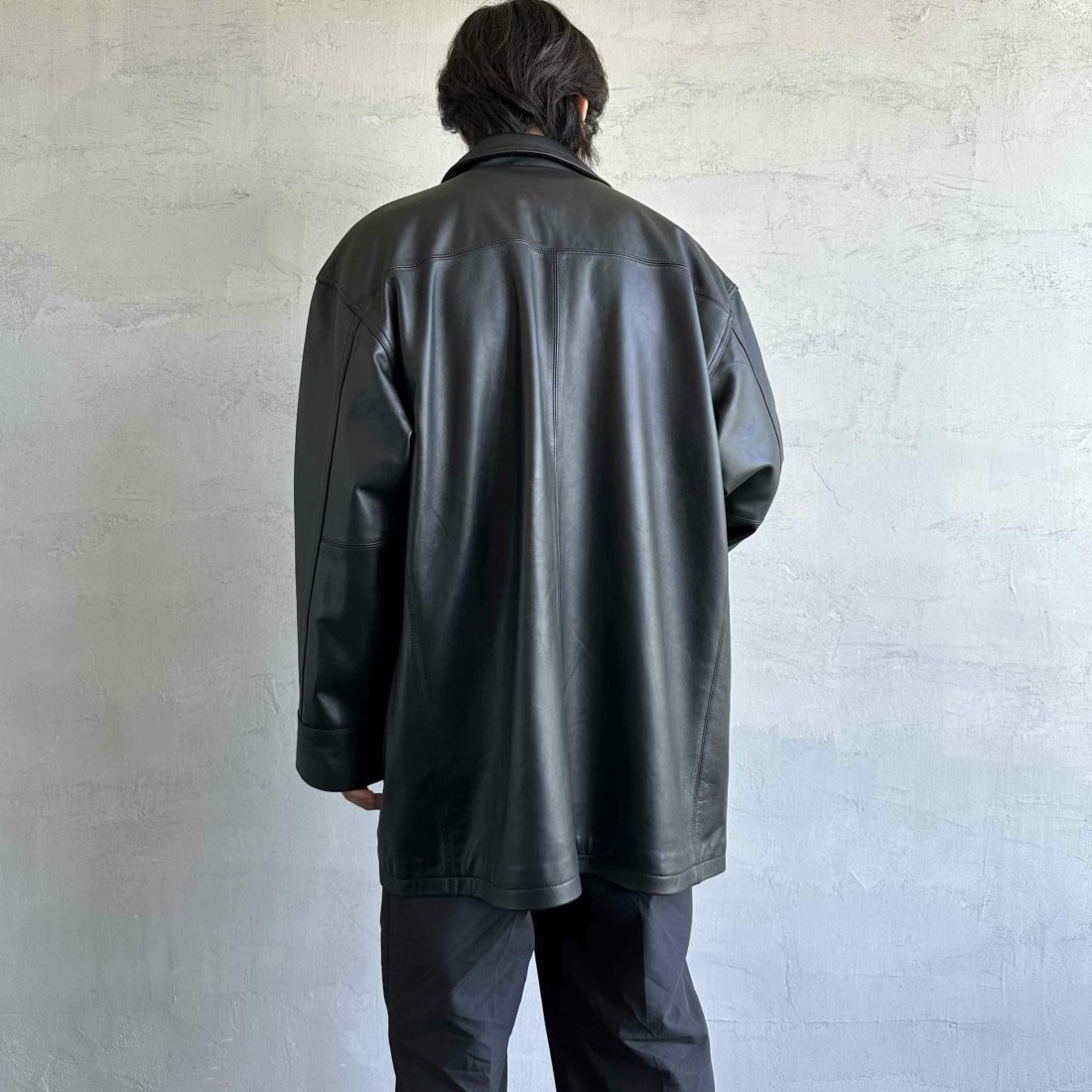 Jeans Factory Clothes [ジーンズファクトリークローズ] ラムレザーカーコート [24411JF] BLACK &&モデル身長：179cm 着用サイズ：XL&&