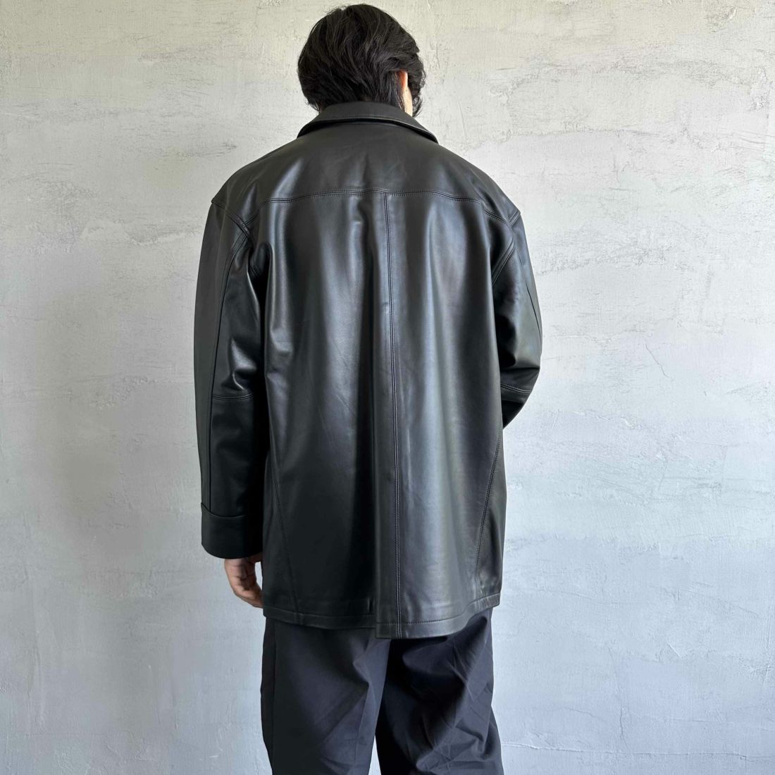 Jeans Factory Clothes [ジーンズファクトリークローズ] ラムレザーカーコート [24411JF] BLACK &&モデル身長：179cm 着用サイズ：M&&