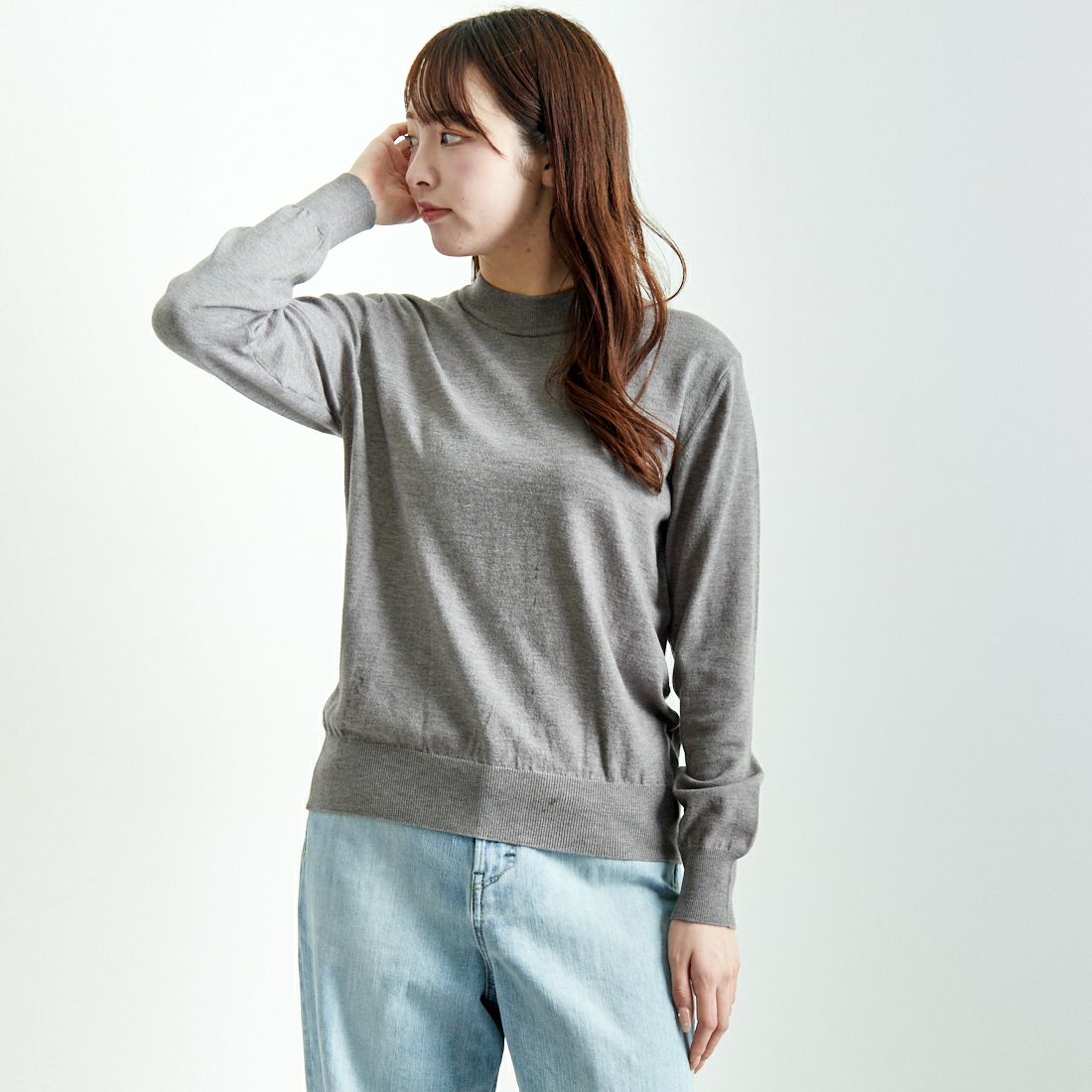 Noir Fabrik [ヌワールファブリック] モックネックプルオーバーニット [24522059] 003 ﾗｲﾄｸﾞﾚ &&モデル身長：167cm 着用サイズ：F&&