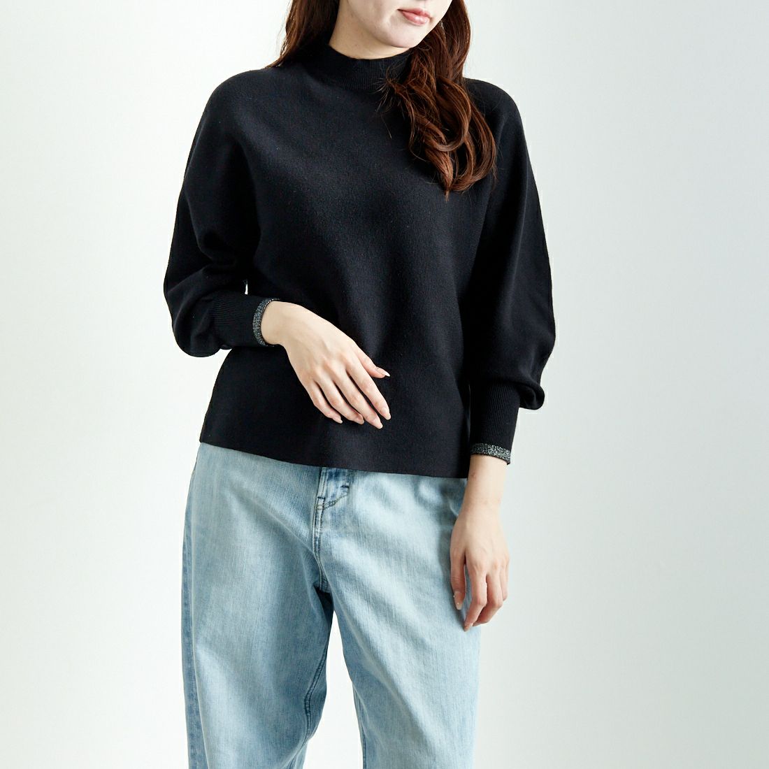 Jf Ready Made [ジェイエフレディメイド] ハイネックバナナスリーブニット [650099] 109 ﾌﾞﾗｯｸ &&モデル身長：167cm 着用サイズ：F&&