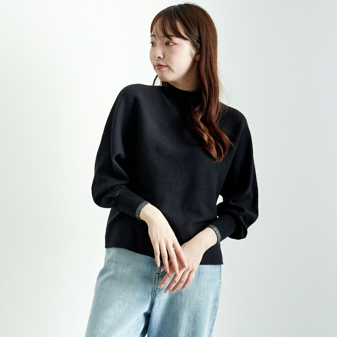 Jf Ready Made [ジェイエフレディメイド] ハイネックバナナスリーブニット [650099] 109 ﾌﾞﾗｯｸ &&モデル身長：167cm 着用サイズ：F&&