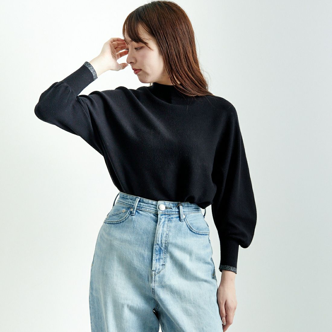 Jf Ready Made [ジェイエフレディメイド] ハイネックバナナスリーブニット [650099] 109 ﾌﾞﾗｯｸ &&モデル身長：167cm 着用サイズ：F&&