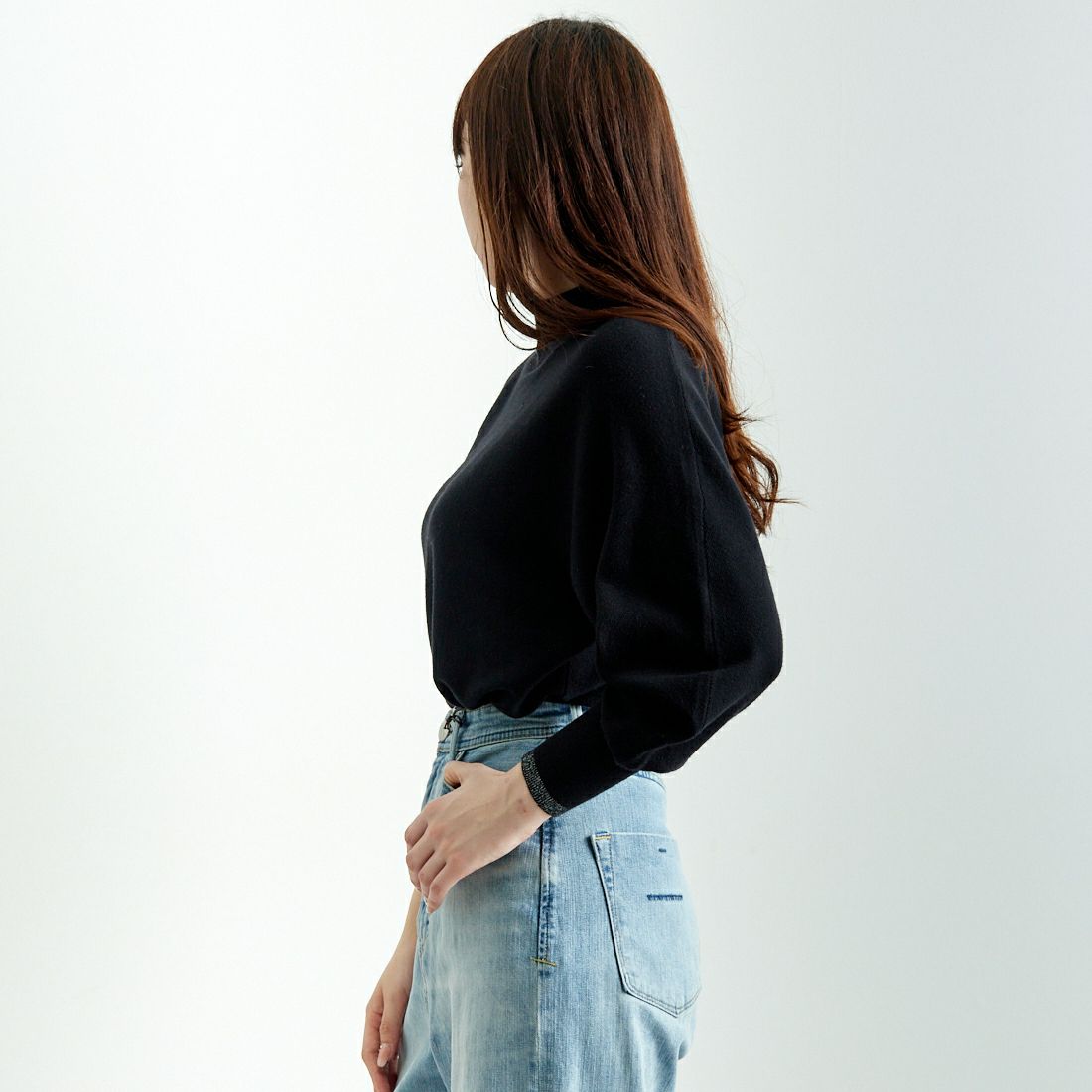 Jf Ready Made [ジェイエフレディメイド] ハイネックバナナスリーブニット [650099] 109 ﾌﾞﾗｯｸ &&モデル身長：167cm 着用サイズ：F&&