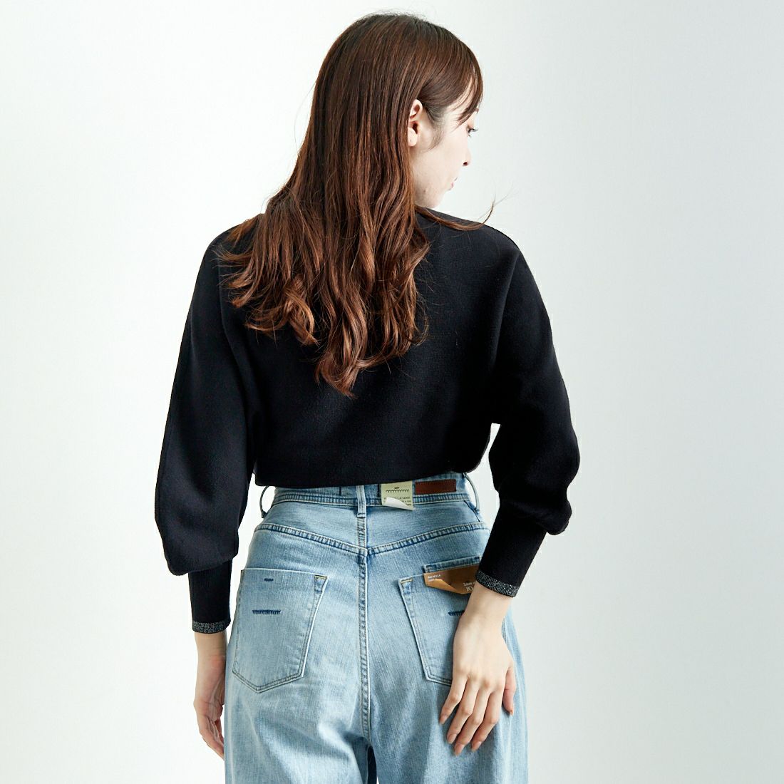 Jf Ready Made [ジェイエフレディメイド] ハイネックバナナスリーブニット [650099] 109 ﾌﾞﾗｯｸ &&モデル身長：167cm 着用サイズ：F&&