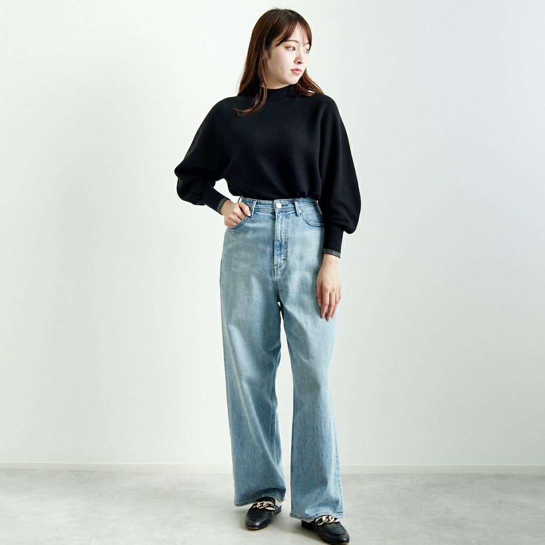 Jf Ready Made [ジェイエフレディメイド] ハイネックバナナスリーブニット [650099] 109 ﾌﾞﾗｯｸ &&モデル身長：167cm 着用サイズ：F&&