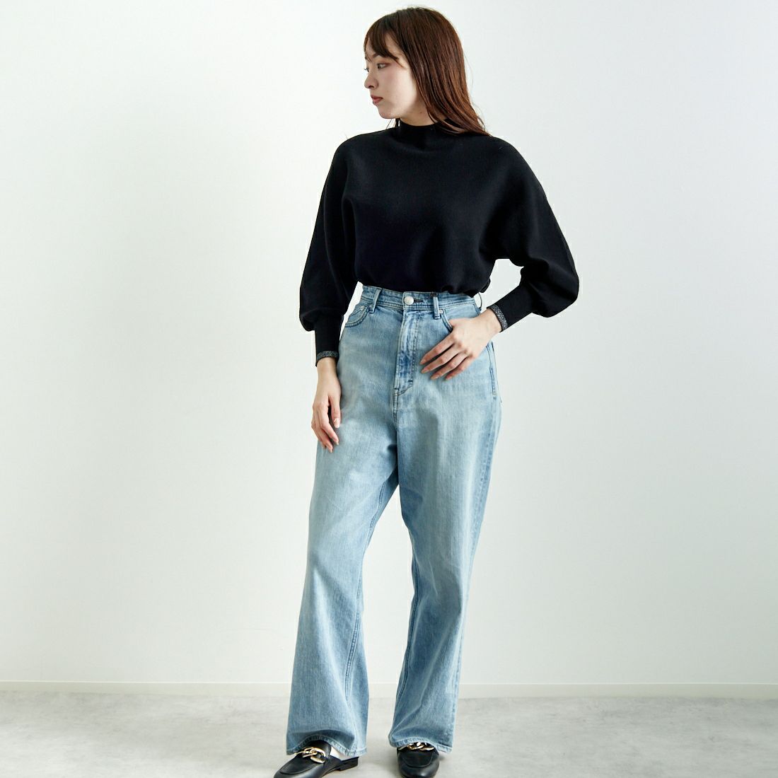 Jf Ready Made [ジェイエフレディメイド] ハイネックバナナスリーブニット [650099] 109 ﾌﾞﾗｯｸ &&モデル身長：167cm 着用サイズ：F&&