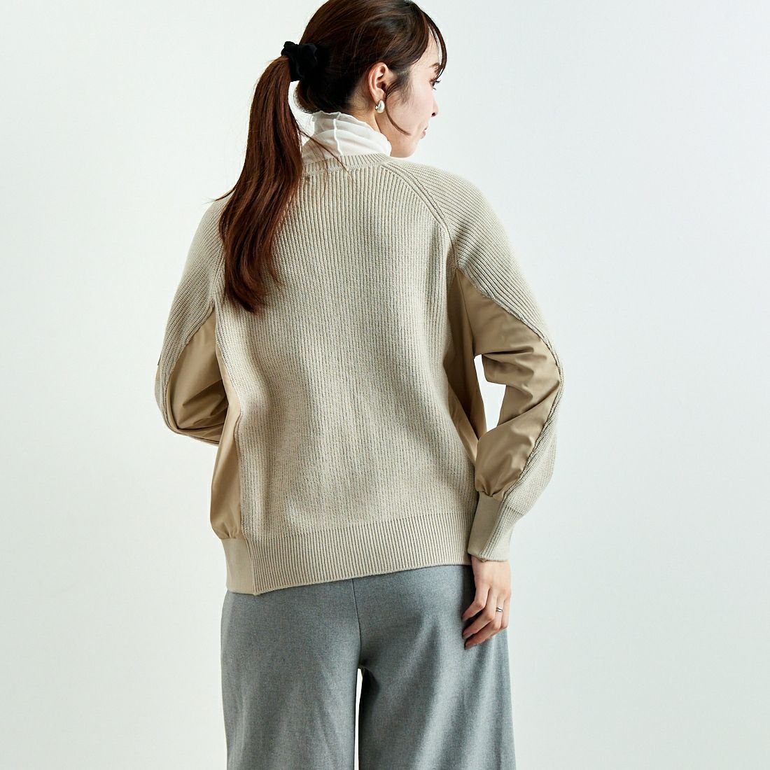 Jeans Factory Clothes [ジーンズファクトリークローズ] 畔編みニット切替ジップブルゾン [3224537] ｸﾞﾚｰﾍﾞｰｼﾞｭ &&モデル身長：167cm 着用サイズ：F&&