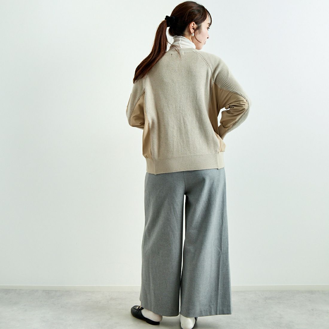 Jeans Factory Clothes [ジーンズファクトリークローズ] 畔編みニット切替ジップブルゾン [3224537] ｸﾞﾚｰﾍﾞｰｼﾞｭ &&モデル身長：167cm 着用サイズ：F&&