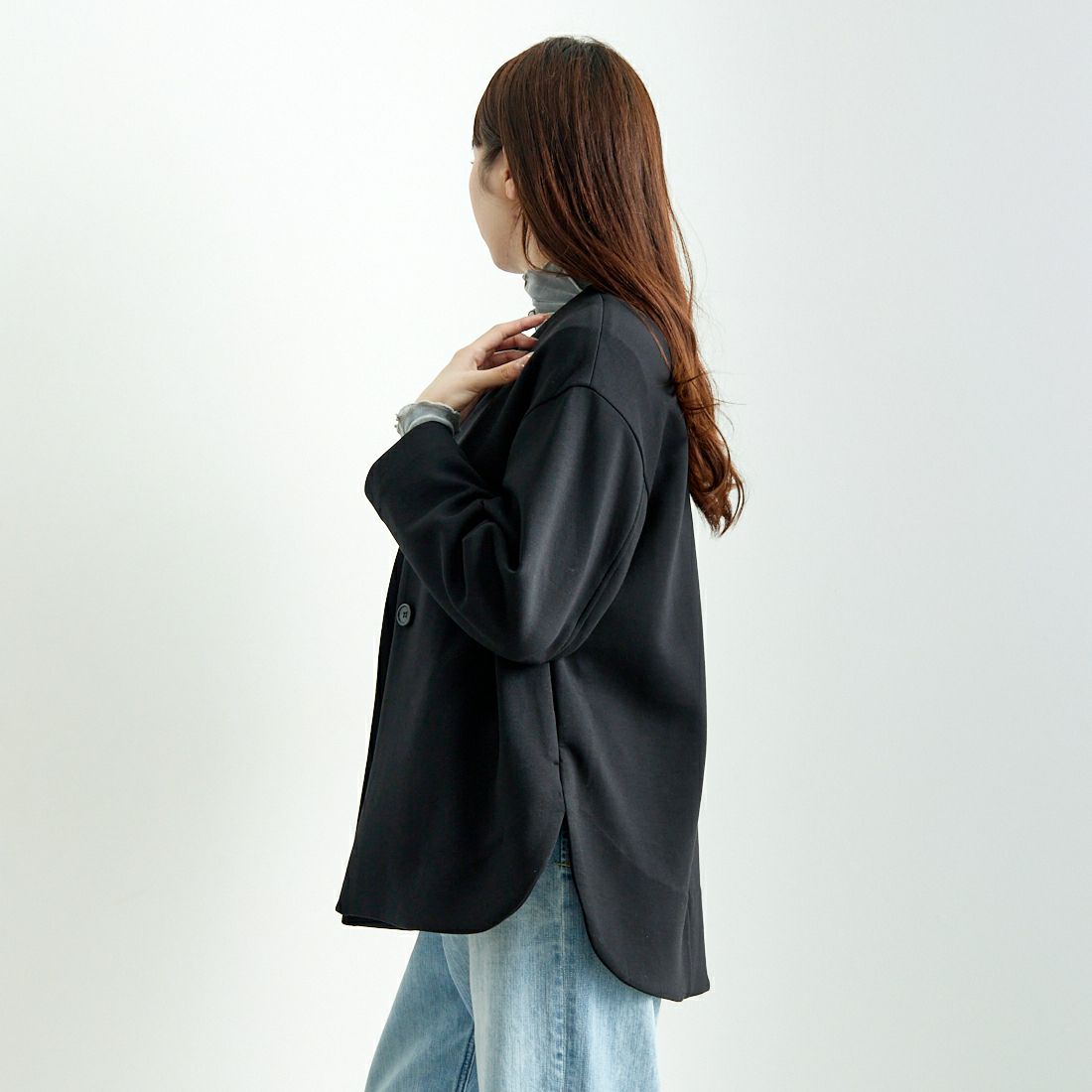 CLOCHE [クロシェ] ダンボールミドル丈コート [45085001] ﾌﾞﾗｯｸ &&モデル身長：167cm 着用サイズ：2&&